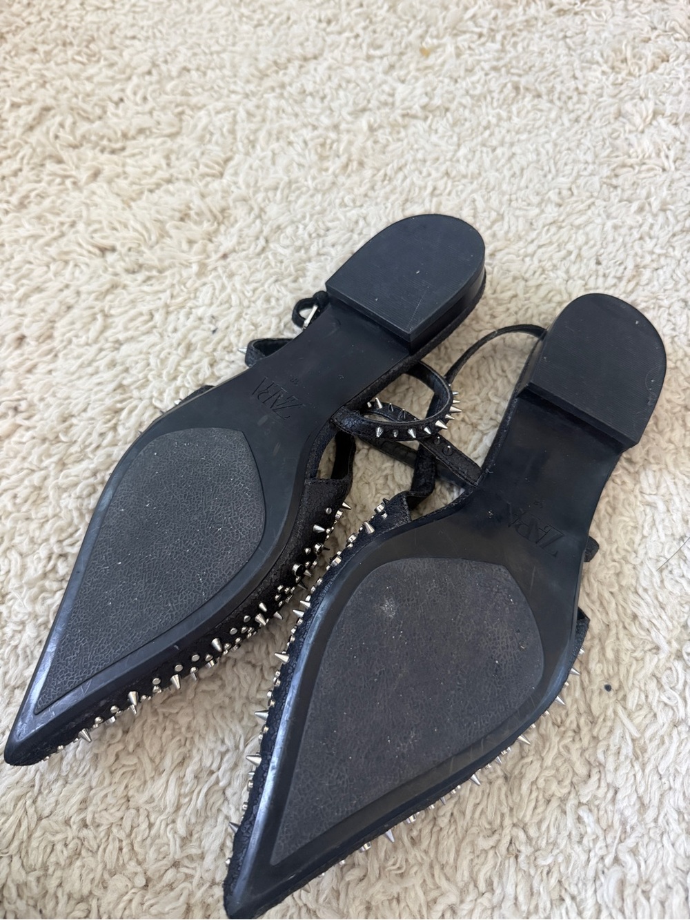 Zara Black Pointed-Toe Studded Slingback Flats - Picture 2 of 2